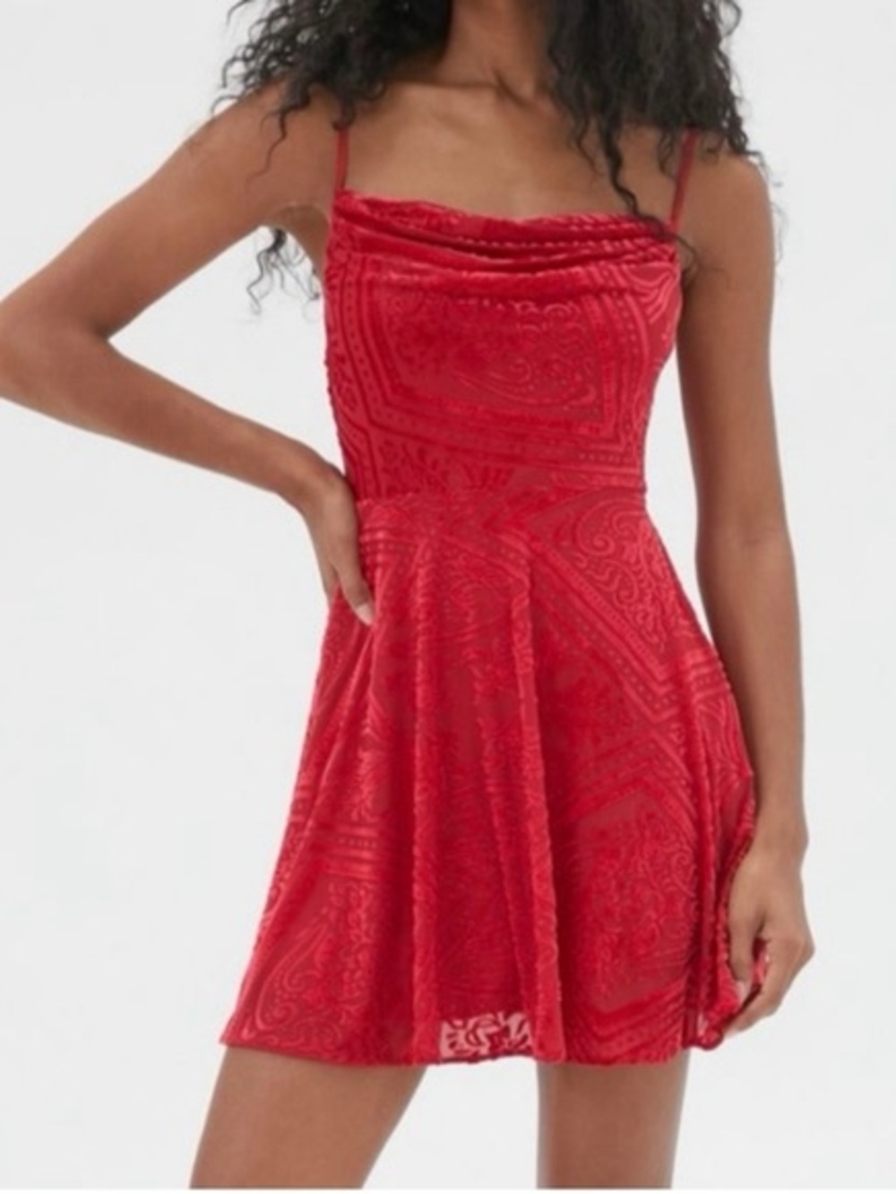 Urban Outfitters Red Velvet Mini Dress with Paisley Texture